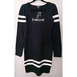 bebe Women Black White Soft Fleece Embellish Swarovski Element dress Size Xlarge